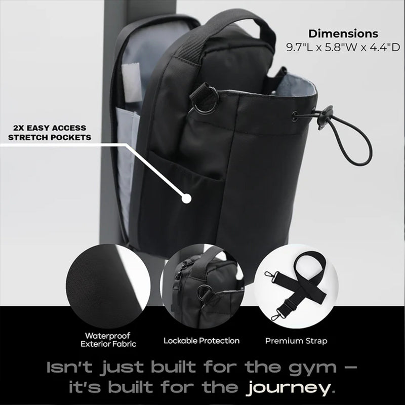 Magnetic Sling Bag for Men & Women. Ideal as a gym, travel, and work bag. Keeps your belongings off the dirty gym floor.